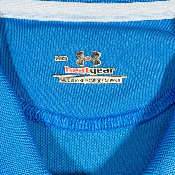Under Armour Polo Shirt Men's Medium Blue Adult Loose Heatgear Golf Short Sleeve - Picture 3 of 10